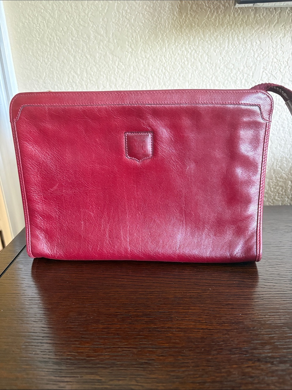 Celine Paris Burgundy Leather Zip Clutch / Portfolio Pouch – Made in Italy